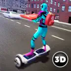 Superhero Hoverboard Pizza Delivery Icon